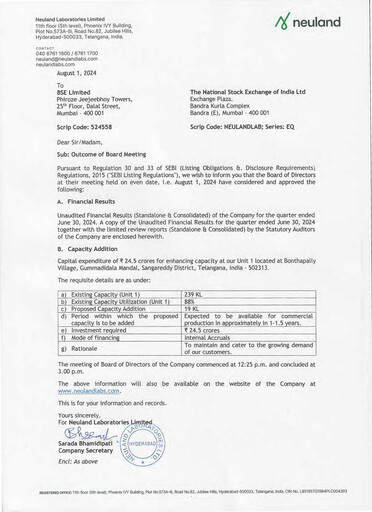 Miniature Neuland Laboratories Rapport trimestriel 2024-q1