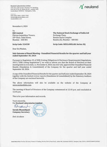 Miniature Neuland Laboratories Rapport trimestriel 2024-q2