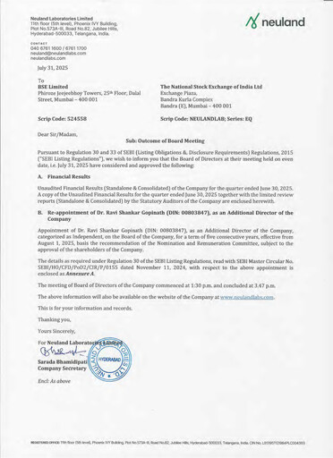 Miniature Neuland Laboratories Rapport trimestriel 2025-q1