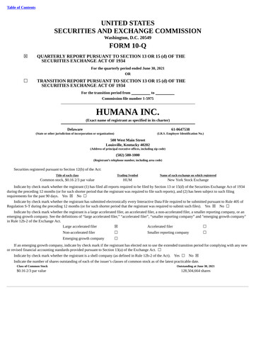 Thumbnail Humana Quarterly Report 2021-q2