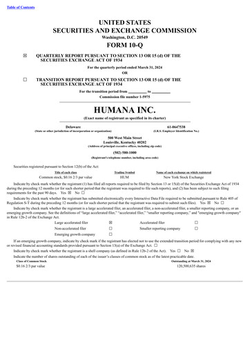 Thumbnail Humana Quarterly Report 2024-q1