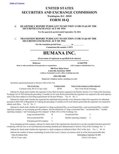 Thumbnail Humana Quarterly Report 2024-q3