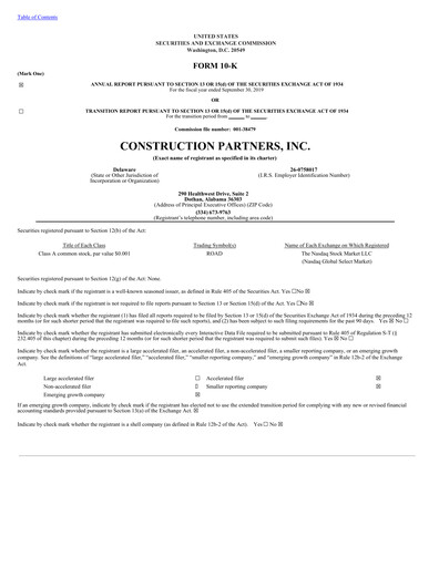 Thumbnail Construction Partners
 Annual Report 2018-2019