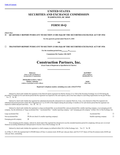 Thumbnail Construction Partners
 Quarterly Report 2018-q2
