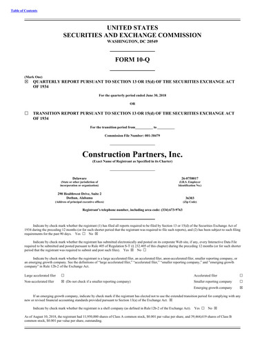 Thumbnail Construction Partners
 Quarterly Report 2018-q3