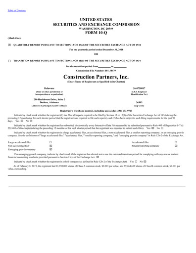 Thumbnail Construction Partners
 Quarterly Report 2019-q1
