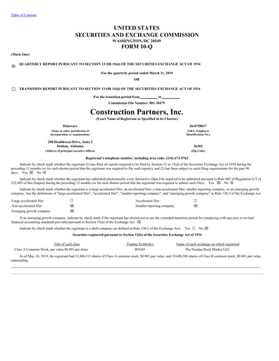 Thumbnail Construction Partners
 Quarterly Report 2019-q2