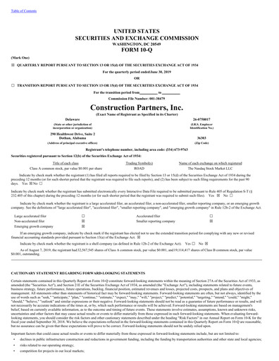Thumbnail Construction Partners
 Quarterly Report 2019-q3