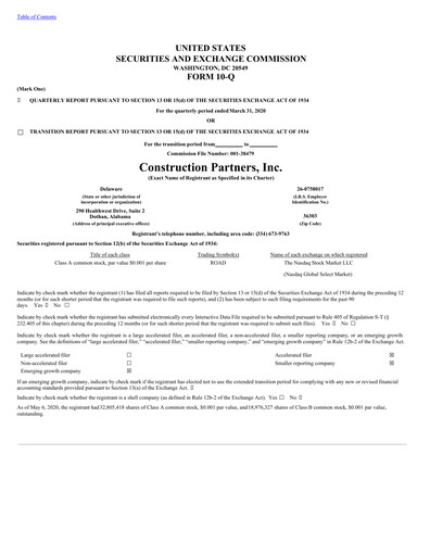 Thumbnail Construction Partners
 Quarterly Report 2020-q2