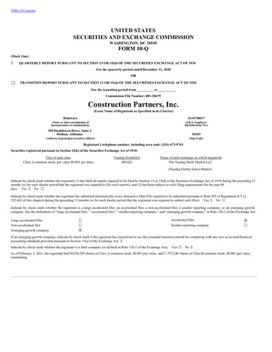 Thumbnail Construction Partners
 Quarterly Report 2021-q1