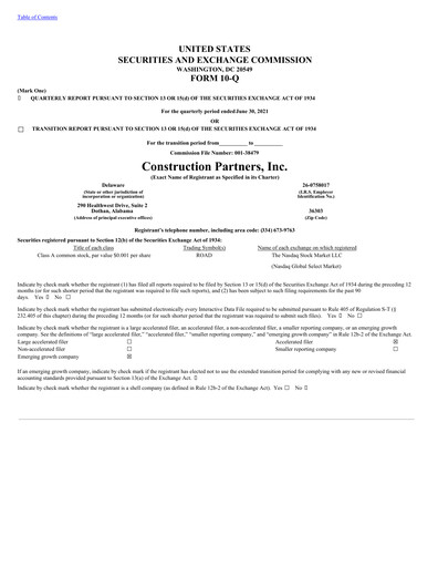 Thumbnail Construction Partners
 Quarterly Report 2021-q3