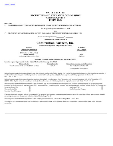 Thumbnail Construction Partners
 Quarterly Report 2023-q2