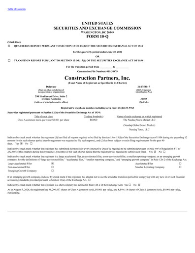 Thumbnail Construction Partners
 Quarterly Report 2026-q3