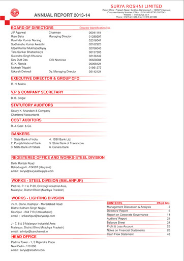 Thumbnail Surya Roshni Annual Report 2013-2014