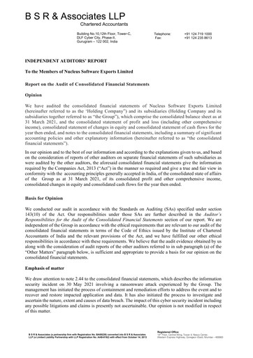Thumbnail Nucleus Software Exports Financial Statement 2020-2021