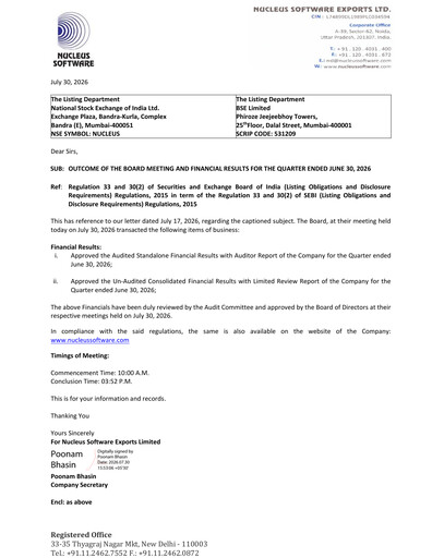 Thumbnail Nucleus Software Exports Quarterly Report 2026-q1