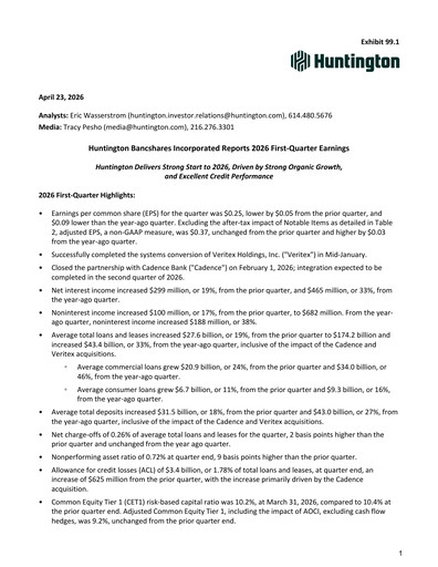Thumbnail Huntington Bancshares
 Quarterly Report 2026-q1