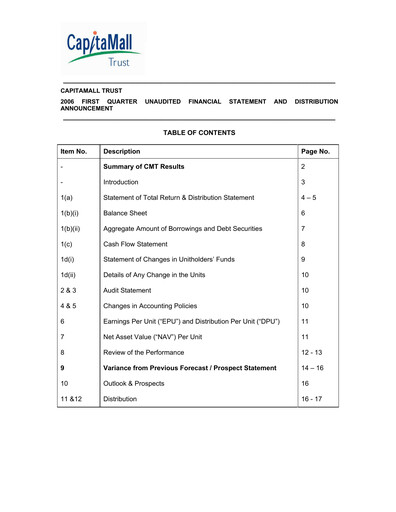 Thumbnail CapitaLand Mall Trust Quarterly Report 2006-q1