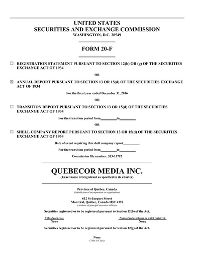 Thumbnail Quebecor Annual Report 2016