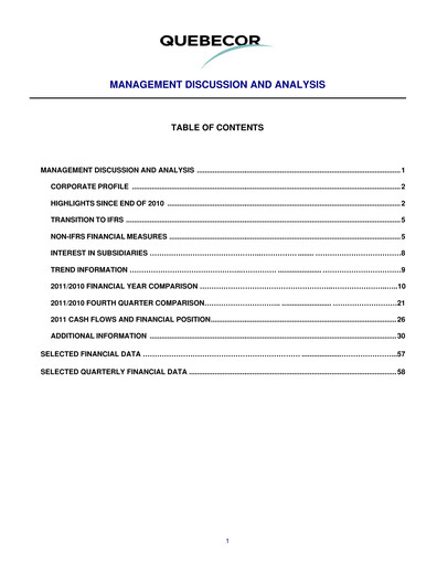 Miniature Quebecor Rapport financier 2011