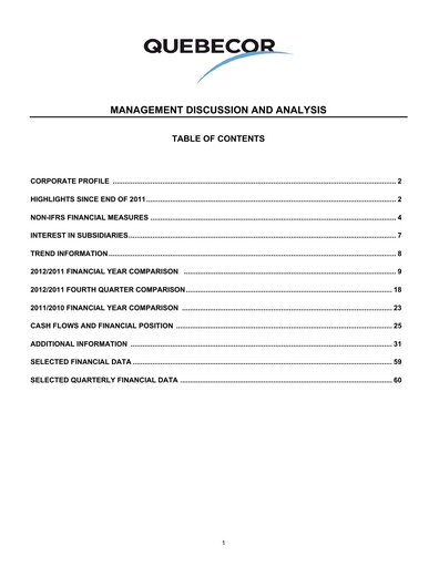 Miniature Quebecor Rapport financier 2012