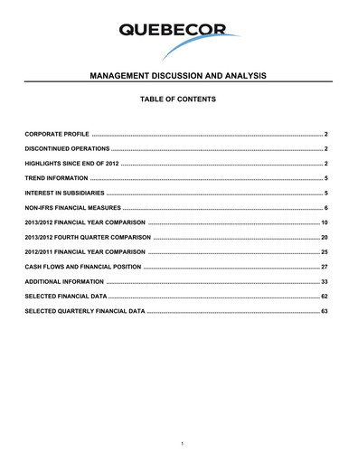 Miniature Quebecor Rapport financier 2013