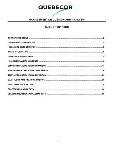 Miniature Quebecor Rapport financier 2014