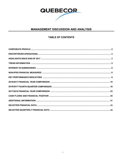 Thumbnail Quebecor Financial Report 2018