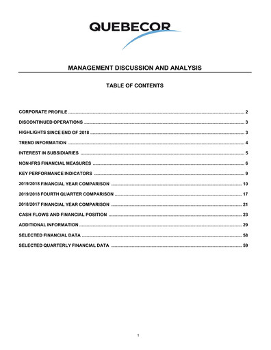 Thumbnail Quebecor Financial Report 2019