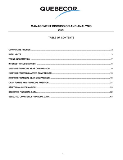 Thumbnail Quebecor Financial Report 2020