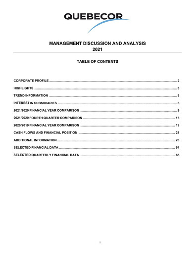 Thumbnail Quebecor Financial Report 2021