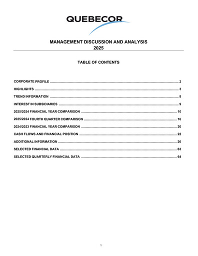 Miniature Quebecor Rapport financier 2025