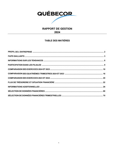 Miniature Quebecor Rapport financier 2024