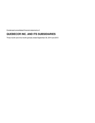 Thumbnail Quebecor Quarterly Report 2014-q3