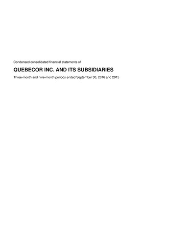 Thumbnail Quebecor Quarterly Report 2016-q3