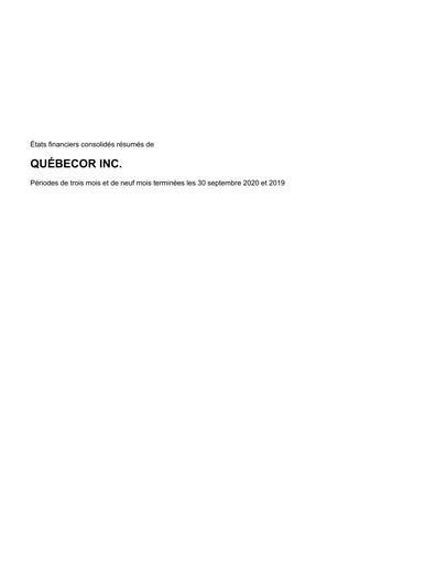 Thumbnail Quebecor Quarterly Report 2020-q3