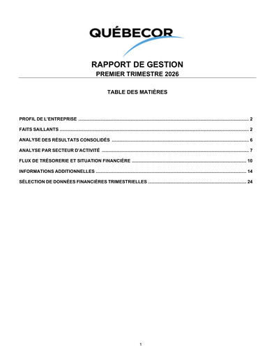 Thumbnail Quebecor Quarterly Report 2026-q1