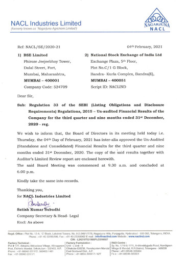 Thumbnail NACL Industries
 Quarterly Report 2020-q3