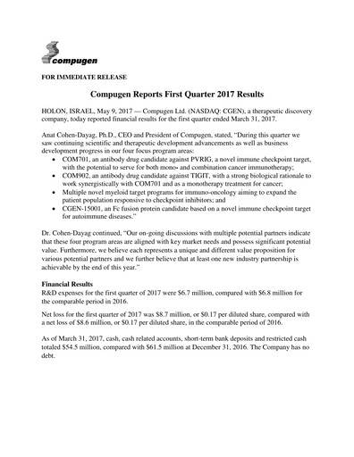 Thumbnail Compugen Quarterly Report 2017-q1