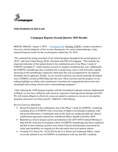 Thumbnail Compugen Quarterly Report 2019-q2