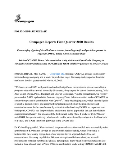 Thumbnail Compugen Quarterly Report 2020-q1