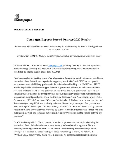 Thumbnail Compugen Quarterly Report 2020-q2