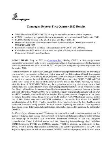 Thumbnail Compugen Quarterly Report 2022-q1