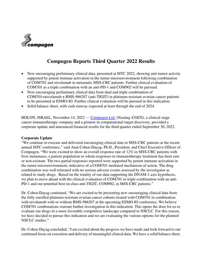 Thumbnail Compugen Quarterly Report 2022-q3