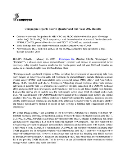 Thumbnail Compugen Quarterly Report 2022-q4