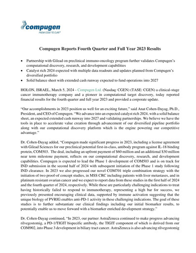 Thumbnail Compugen Quarterly Report 2023-q4
