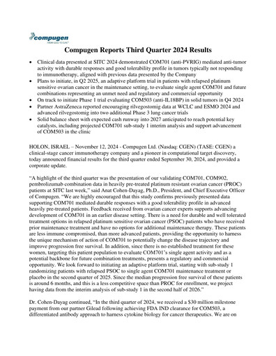 Thumbnail Compugen Quarterly Report 2024-q3