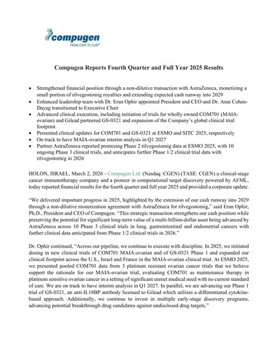 Thumbnail Compugen Quarterly Report 2025-q4