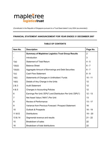 Thumbnail Mapletree Logistics Trust Financial Statement 2007