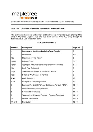 Thumbnail Mapletree Logistics Trust Quarterly Report 2006-q1
